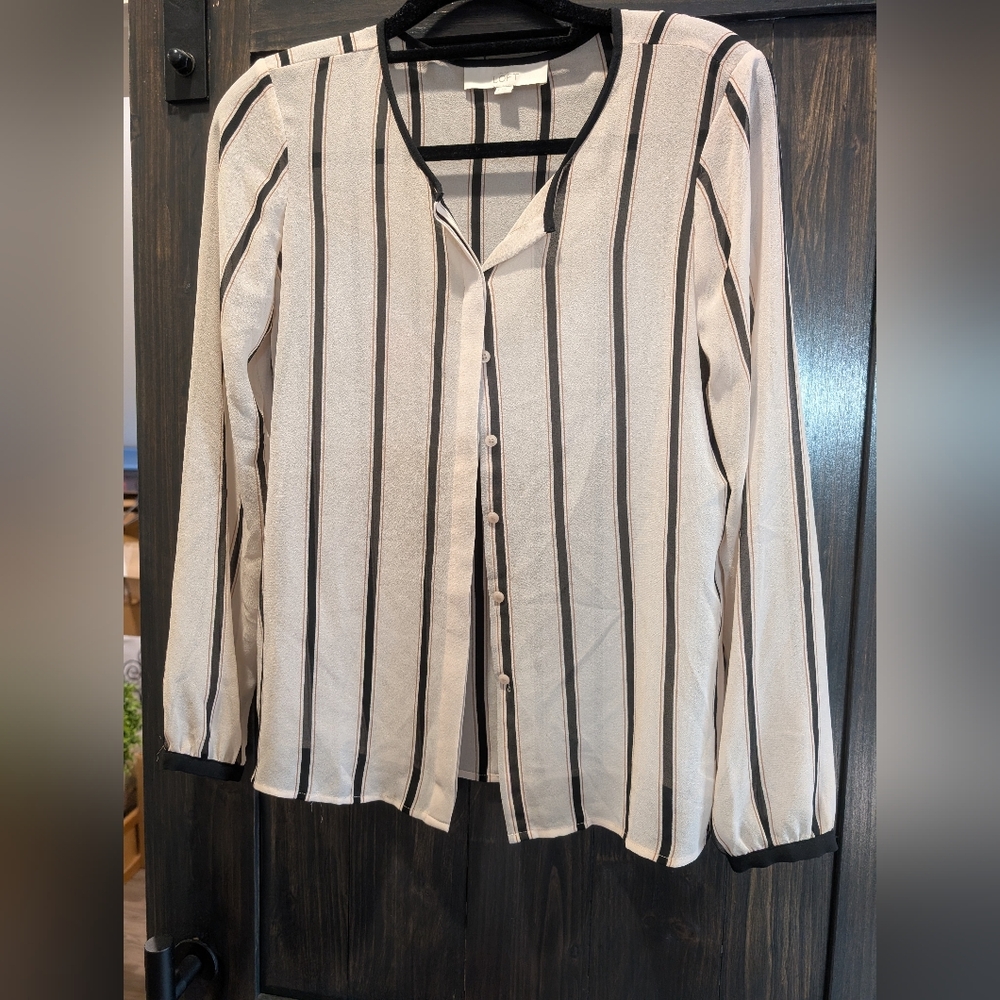 LOFT Black and White Striped Button-Down Shirt